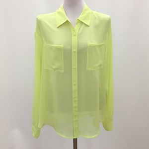 Decree Neon Yellow Sheer Button Down Long Sleeve